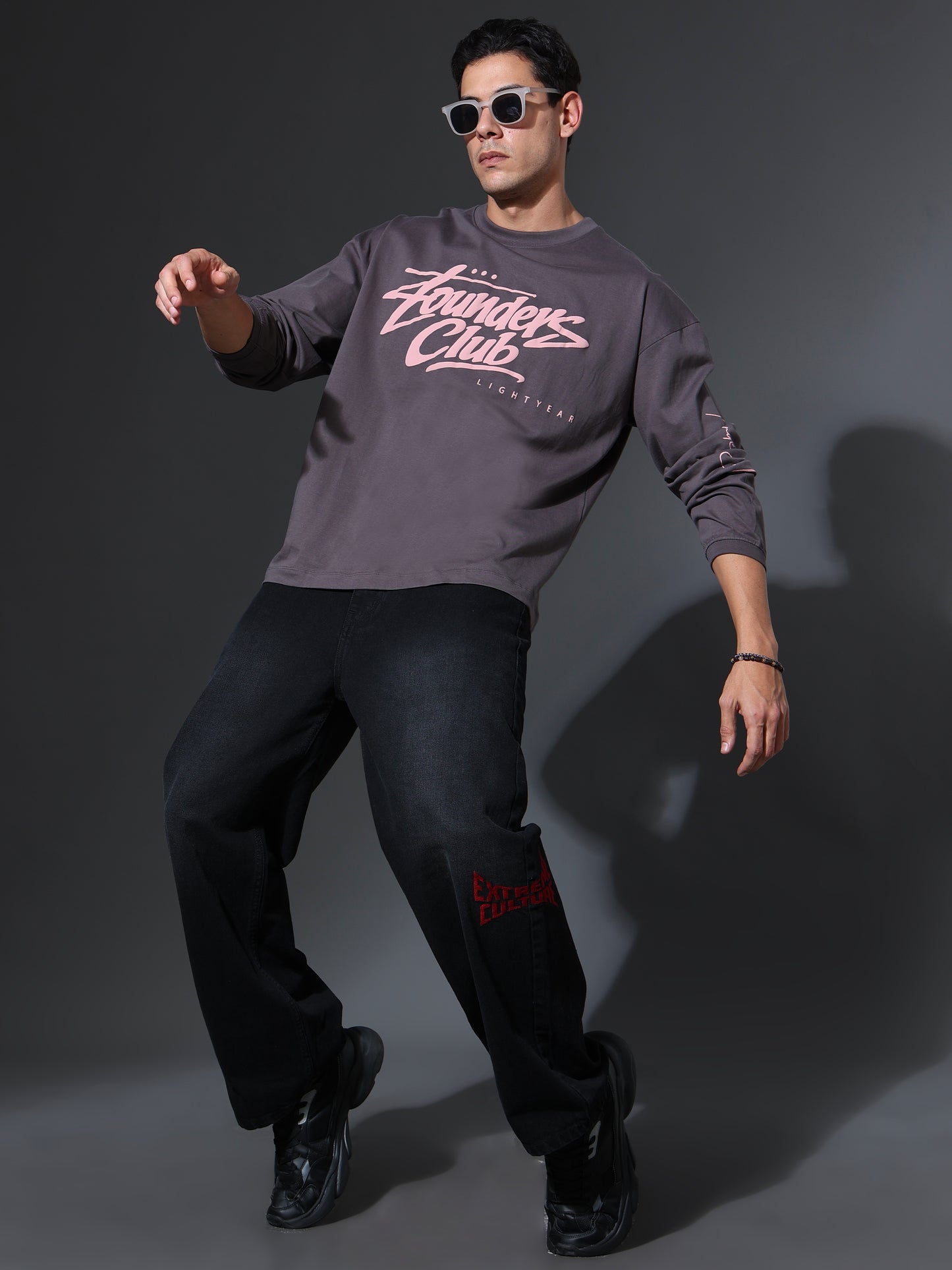 100/100 Founders Club Limited Edition Full Sleeve Oversized Tee (Elephant Grey)