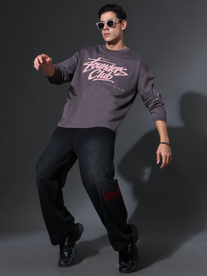 100/100 Founders Club Limited Edition Full Sleeve Oversized Tee (Elephant Grey)