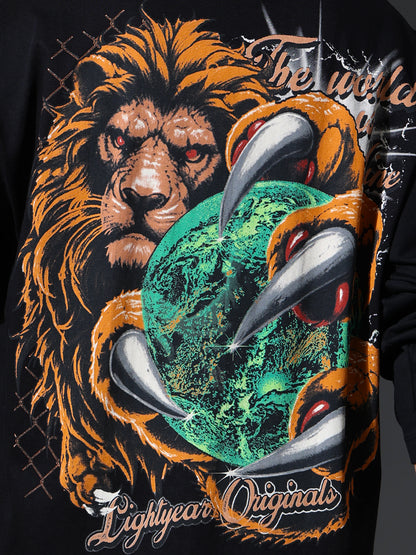 APEX - Lion King Full Sleeve Oversized Tee (Black)
